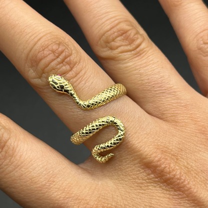 Gold Plated Red Eye Snake Ring