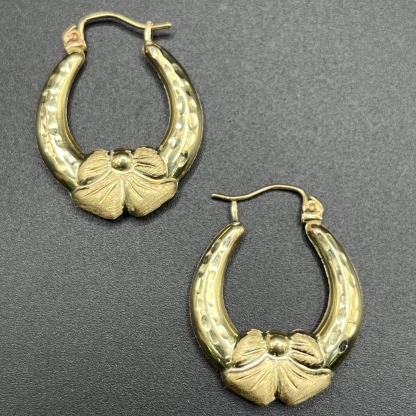  Gold Plated  Bow Hoops Earrings