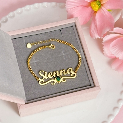 Personalized Heart Birthstone Nameplate Necklace Bracelet Set
