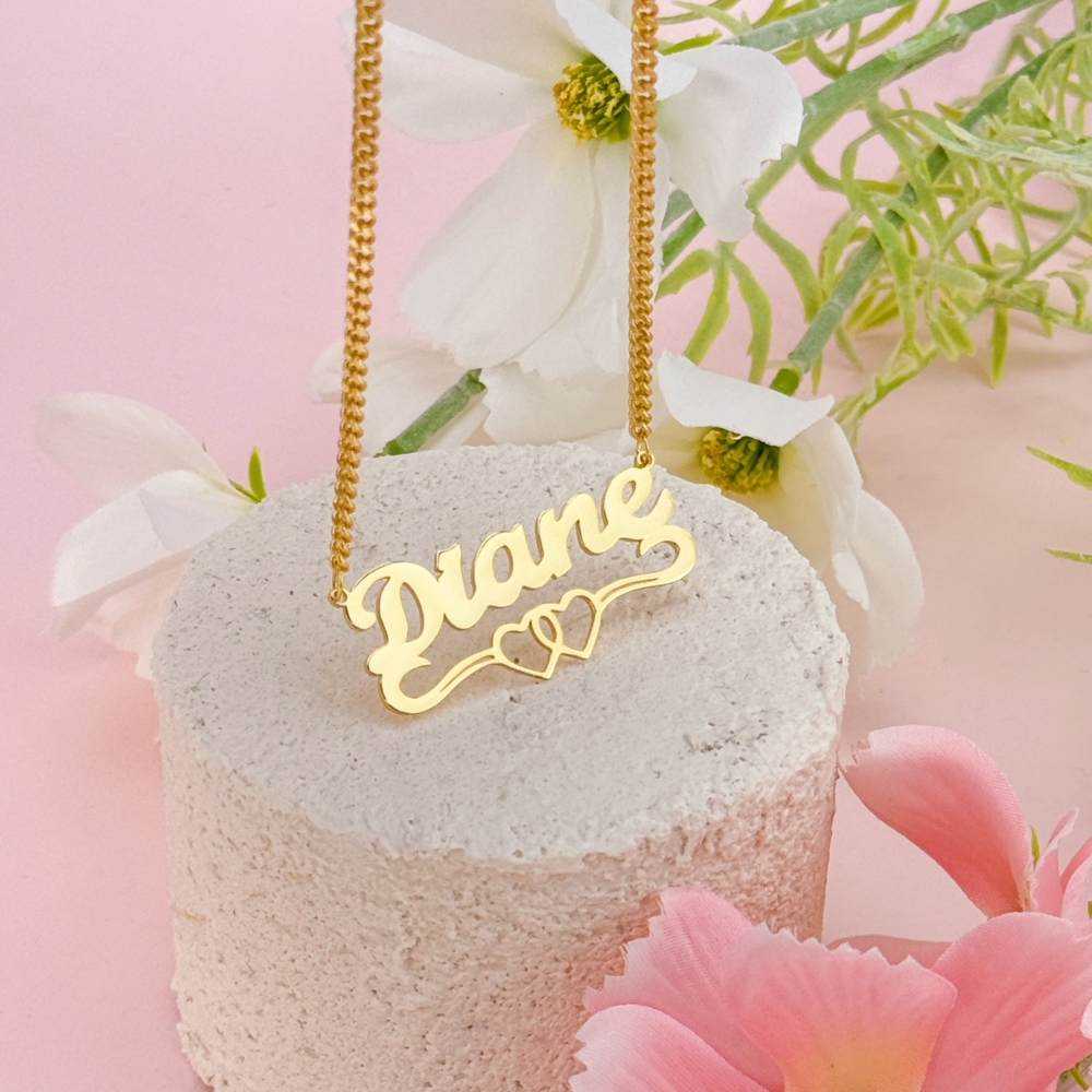 Gold Plated Personalized Double Hearts Nameplate Necklace