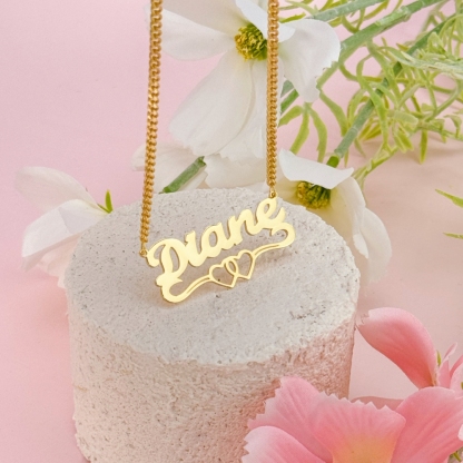 Gold Plated Personalized Double Hearts Nameplate Necklace