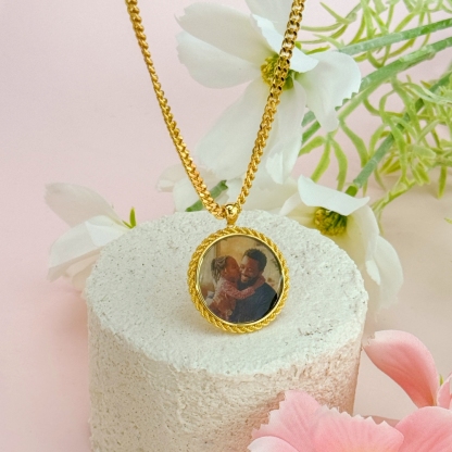 Photo Round Personalized Custom Hip Hop Necklace 