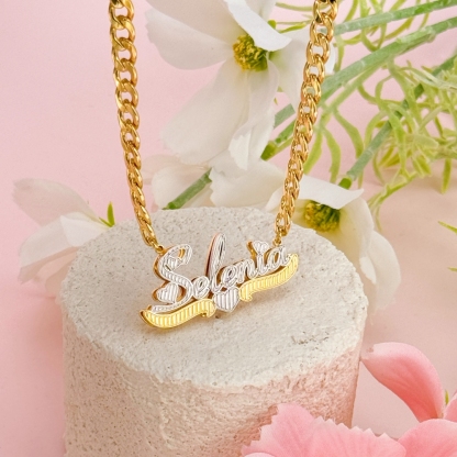 Custom Two Tone Double Plate 3D Heart Name Necklace