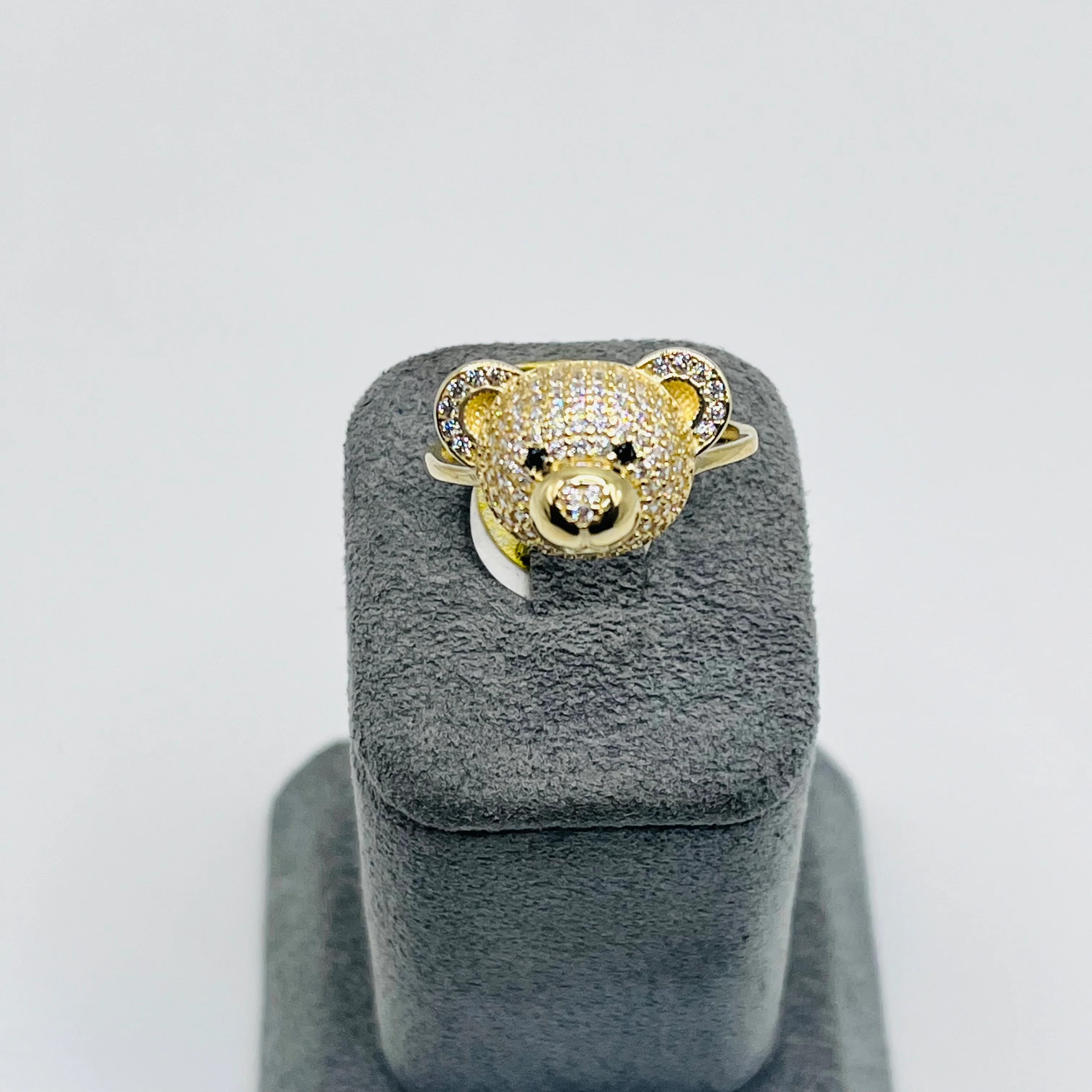 Gold Plated CZ Teddy Bear Head Ring
