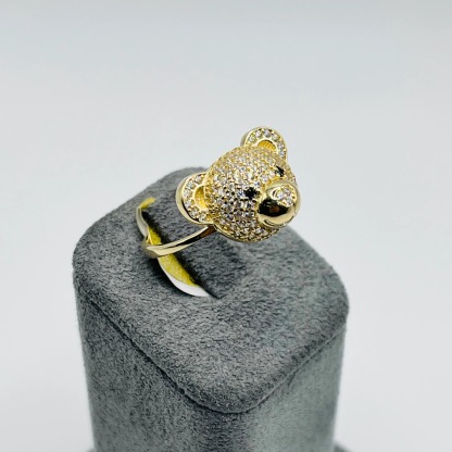 Gold Plated CZ Teddy Bear Head Ring