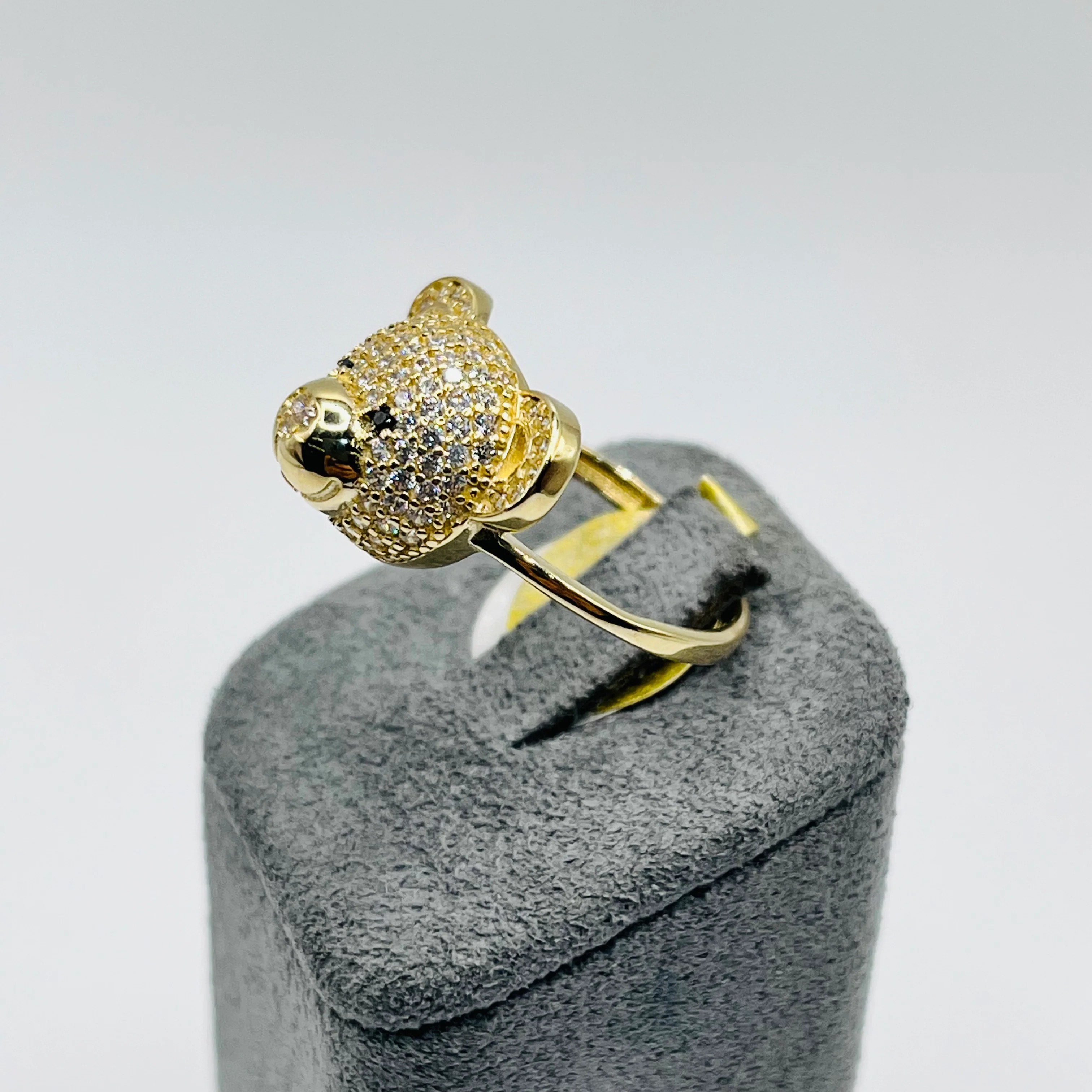Gold Plated CZ Teddy Bear Head Ring