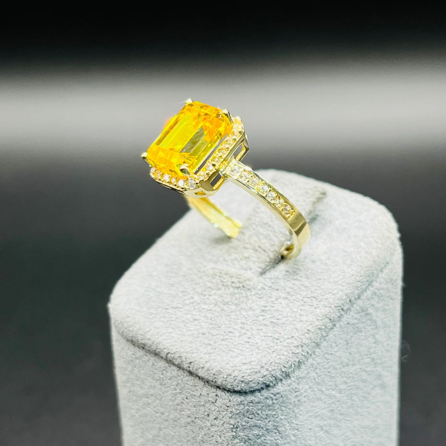 Gold Plated Radiant Cut Birthstone Rings with Halo