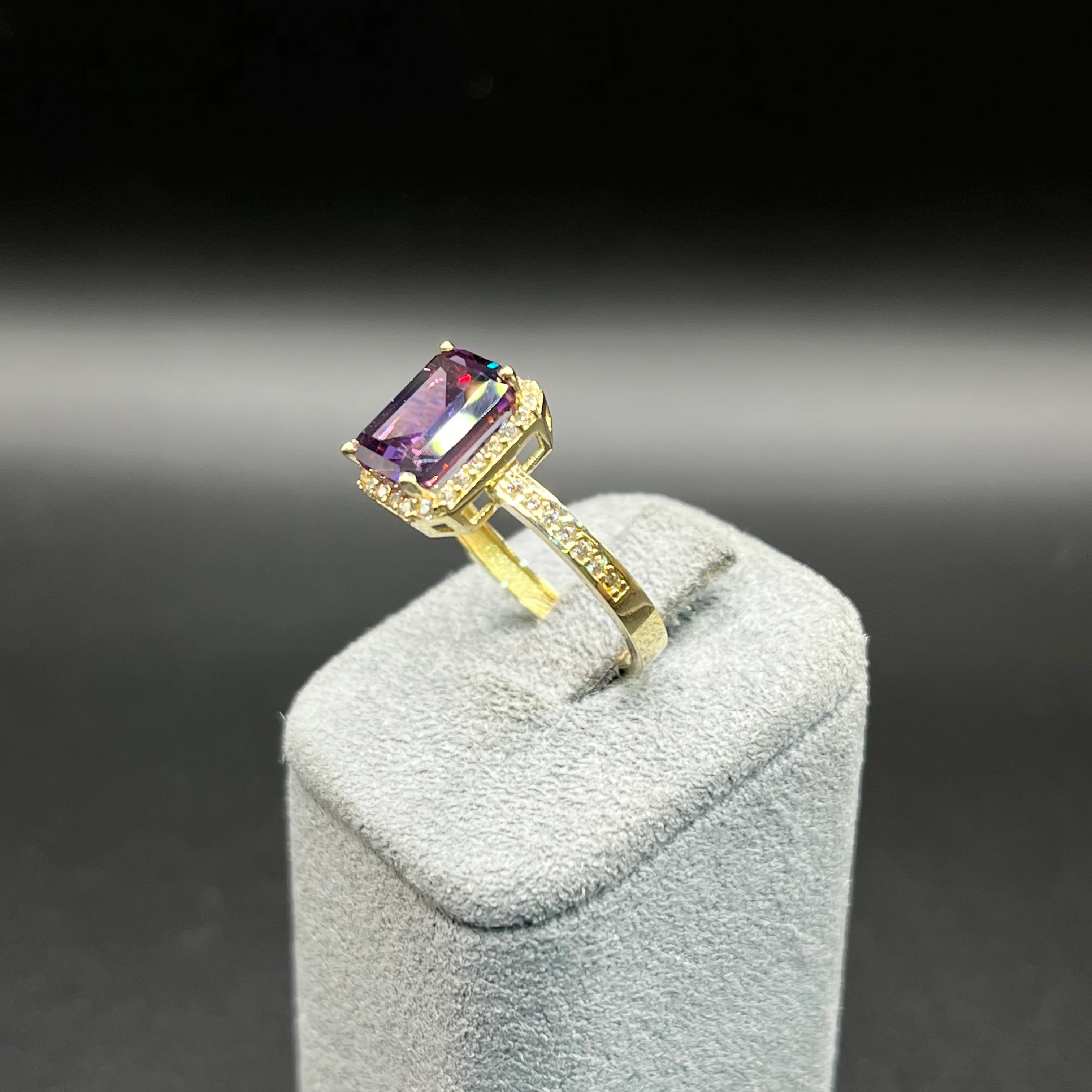 Gold Plated Radiant Cut Birthstone Rings with Halo