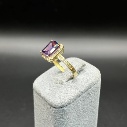 Gold Plated Radiant Cut Birthstone Rings with Halo