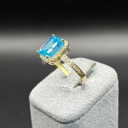 Gold Plated Radiant Cut Birthstone Rings with Halo