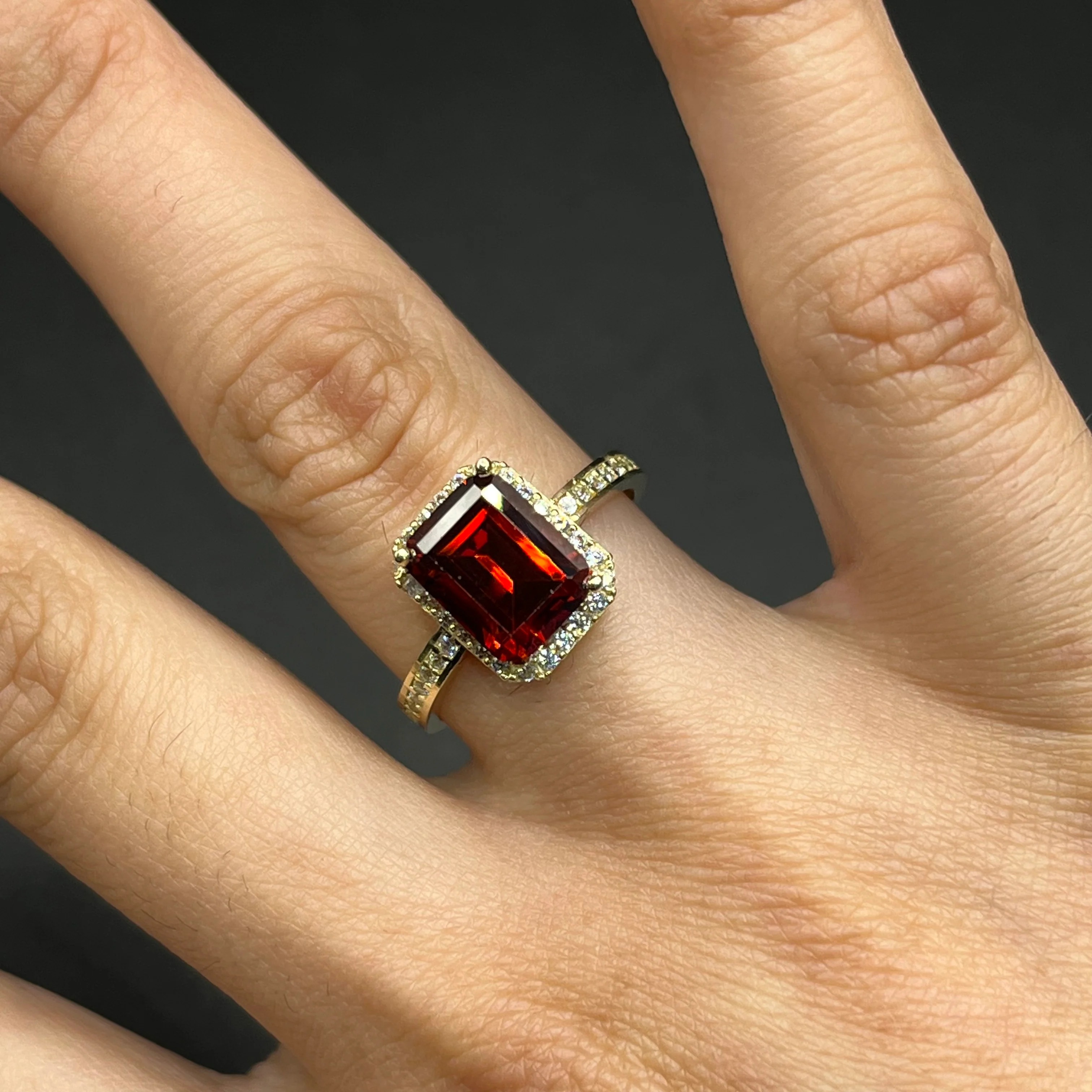 Gold Plated Radiant Cut Birthstone Rings with Halo