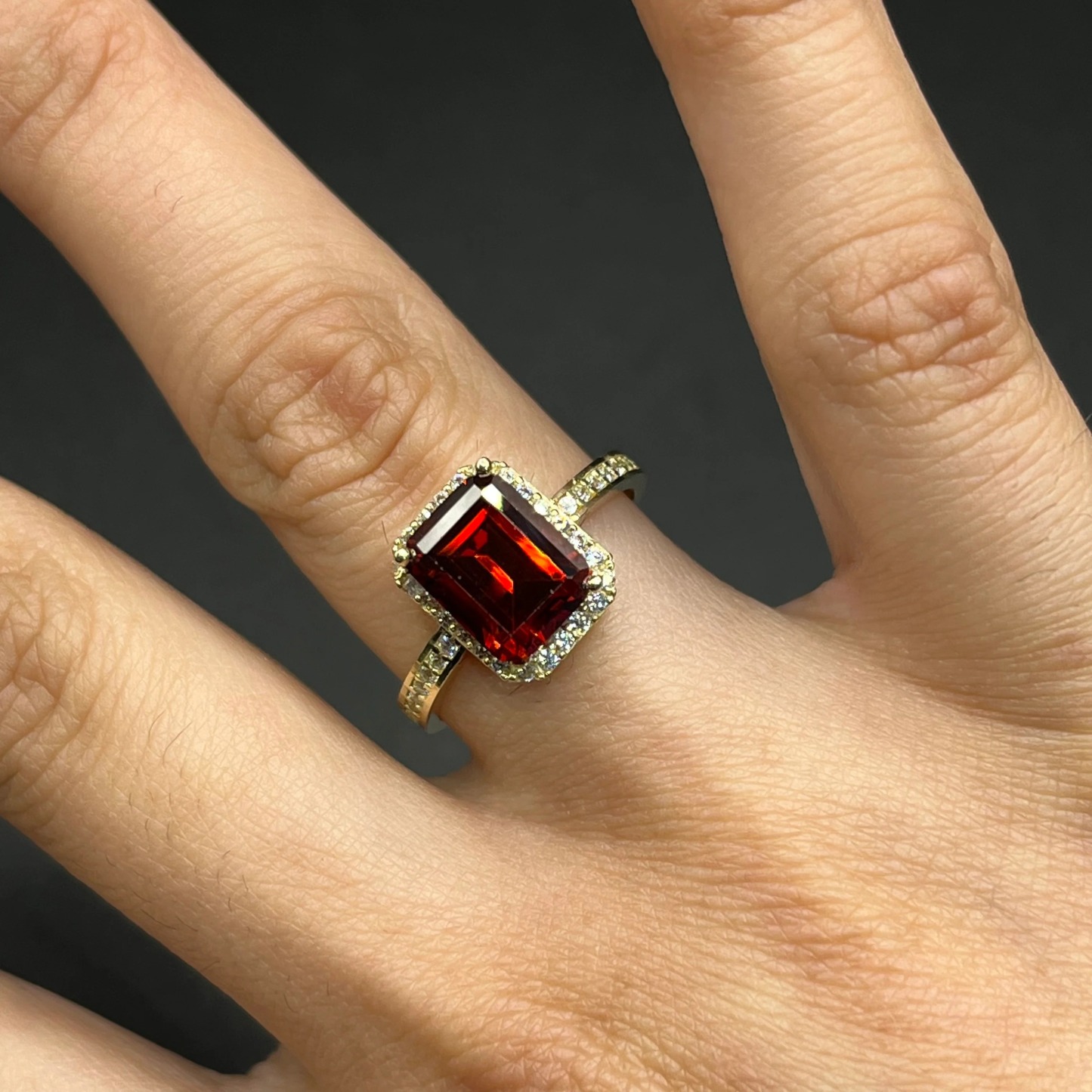 Gold Plated Radiant Cut Birthstone Rings with Halo
