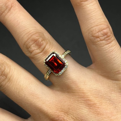 Gold Plated Radiant Cut Birthstone Rings with Halo