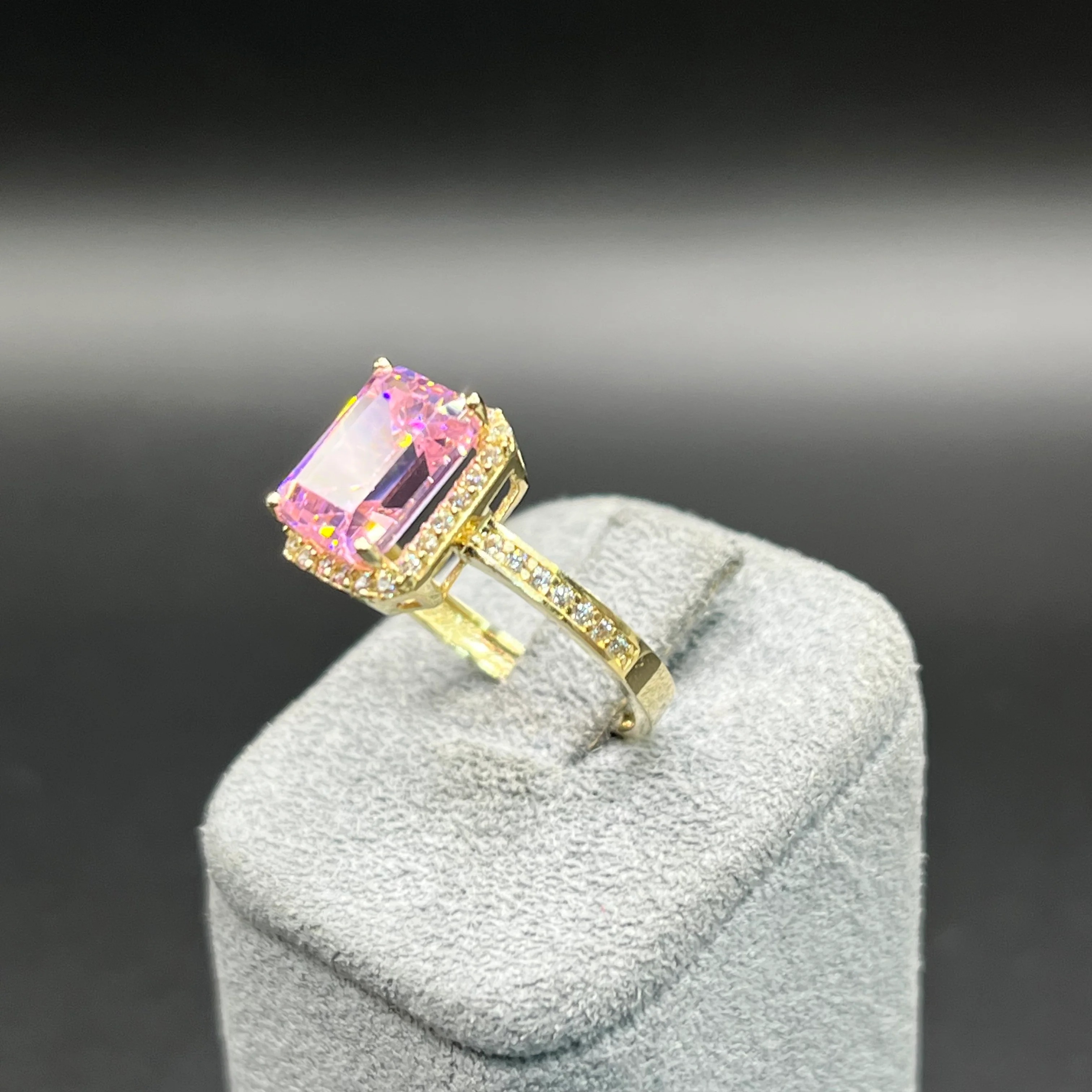 Gold Plated Radiant Cut Birthstone Rings with Halo