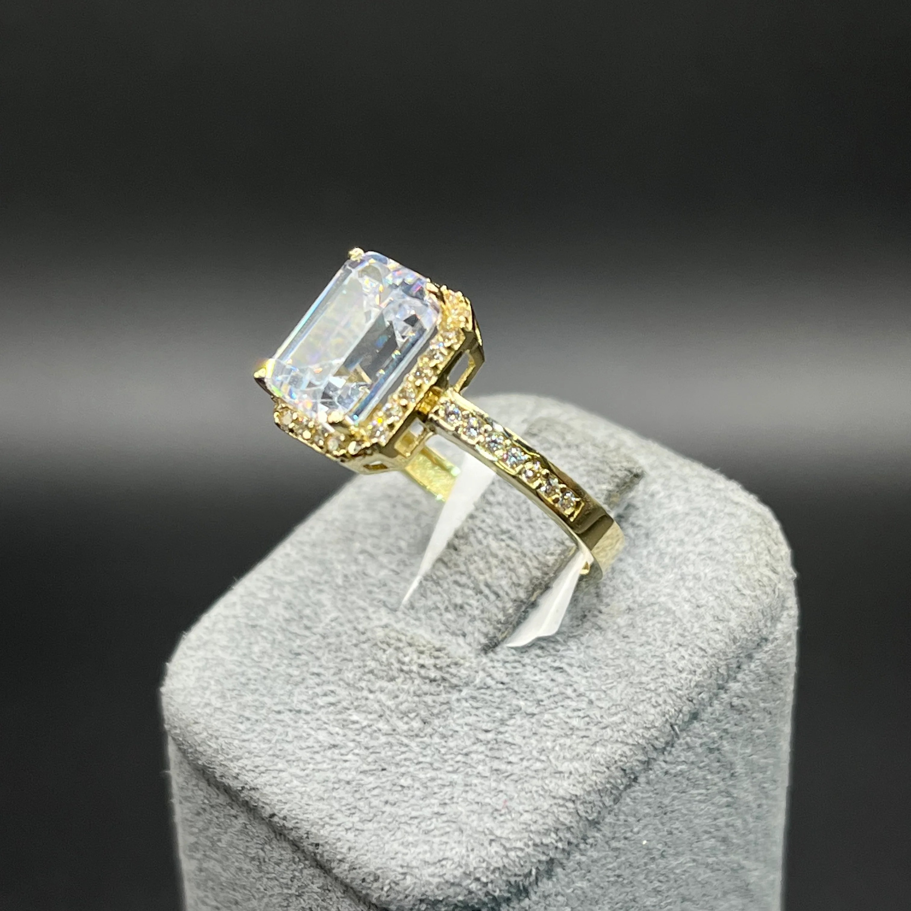 Gold Plated Radiant Cut Birthstone Rings with Halo