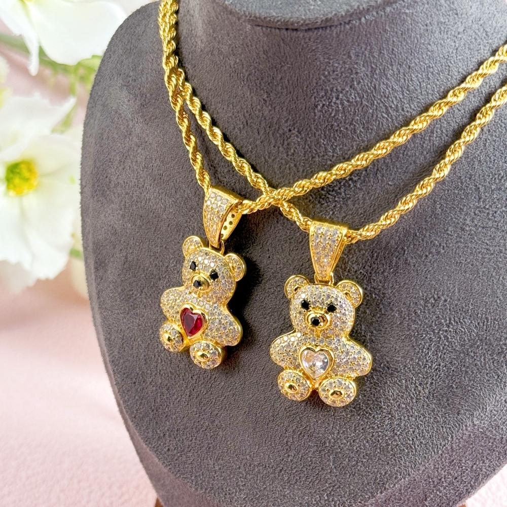 Teddy Bear Pendant Heart Birthstone Personalized Custom Necklace