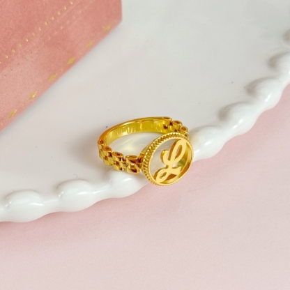 Personalized Gold Plated Circle Initial Letter Ring