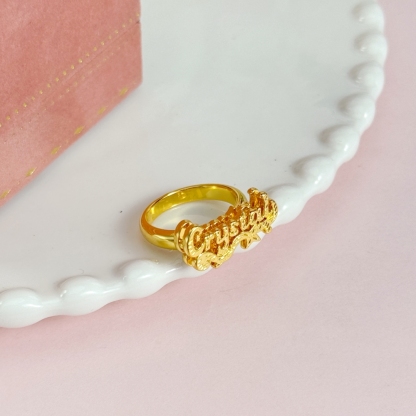 Nameplate Cut Double Layer Custom Name Ring Gold Plated