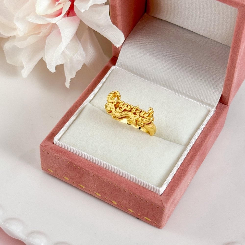 Nameplate Cut Double Layer Custom Name Ring Gold Plated