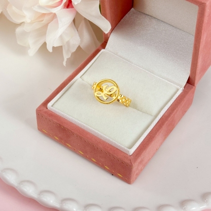 Personalized Gold Plated Circle Initial Letter Ring
