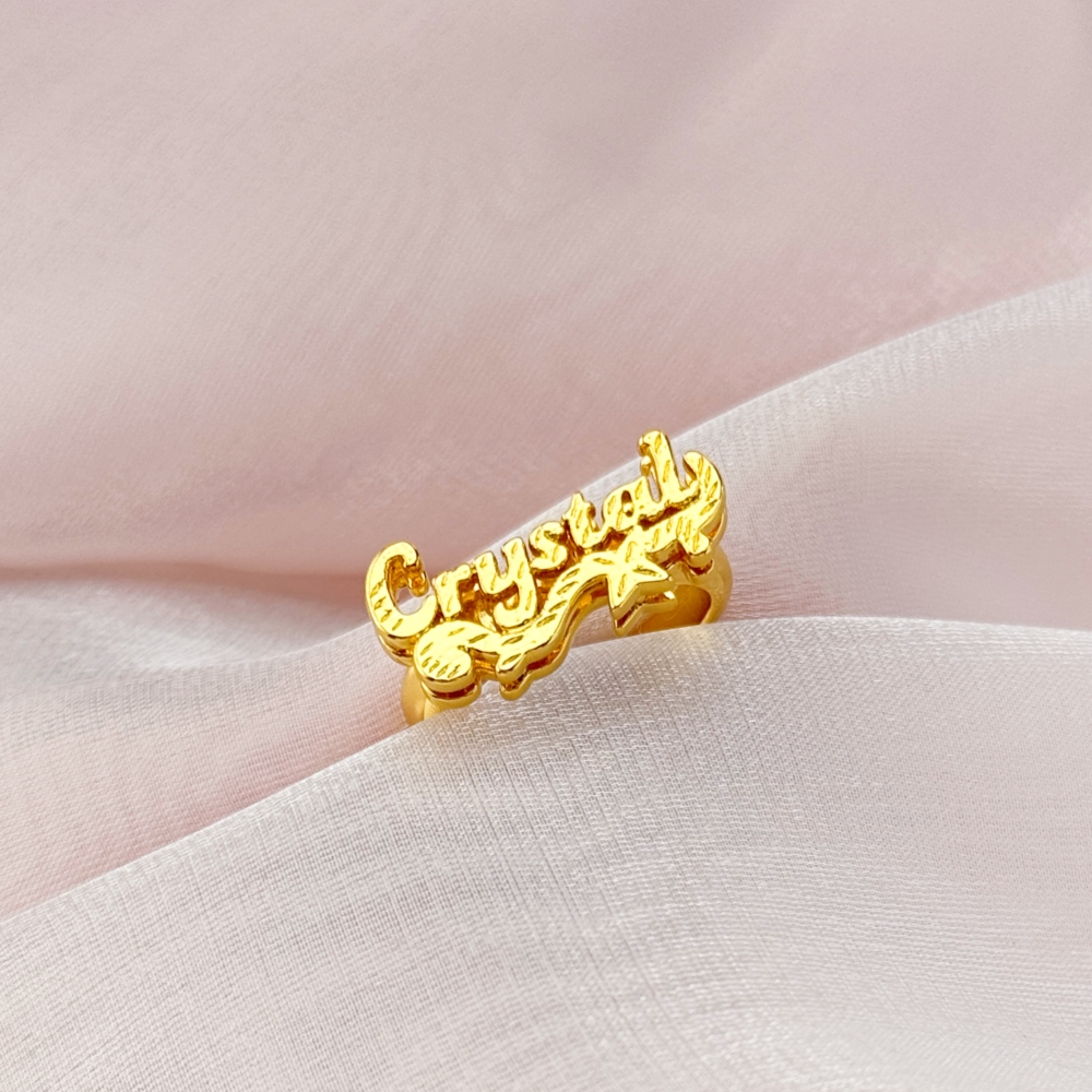 Nameplate Cut Double Layer Custom Name Ring Gold Plated
