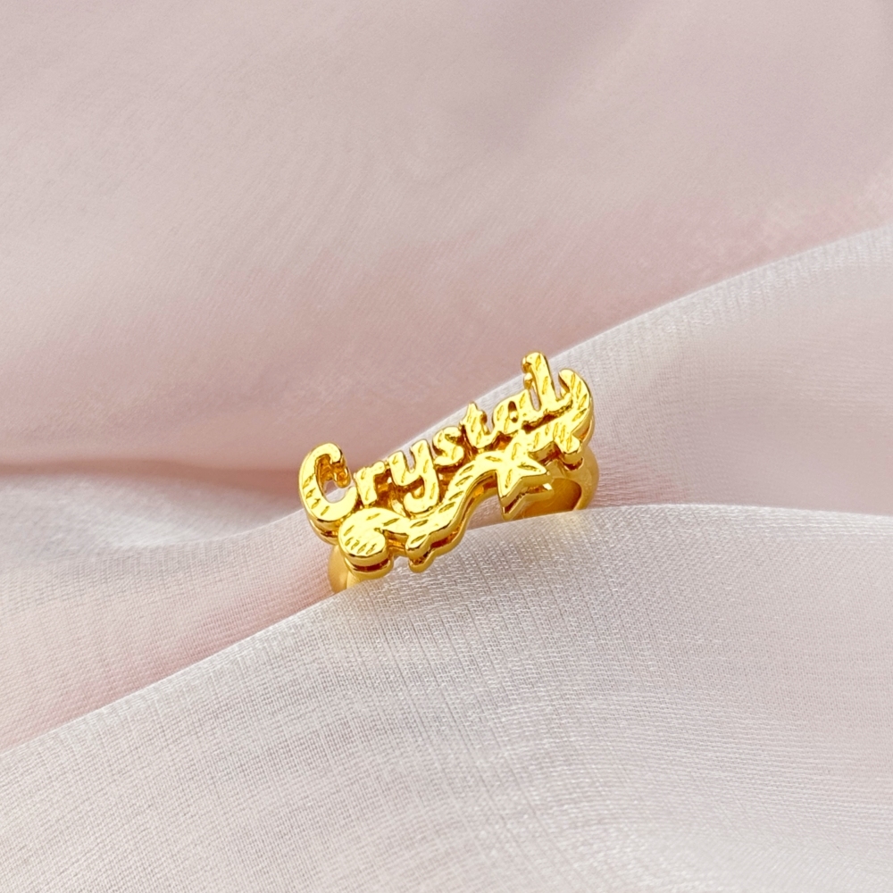 Nameplate Cut Double Layer Custom Name Ring Gold Plated