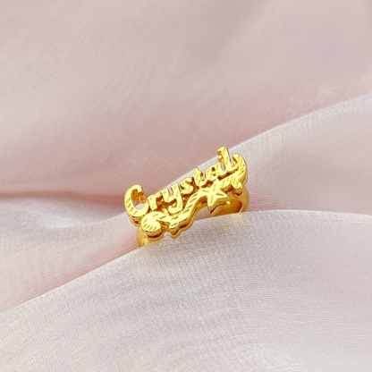 Nameplate Cut Double Layer Custom Name Ring Gold Plated