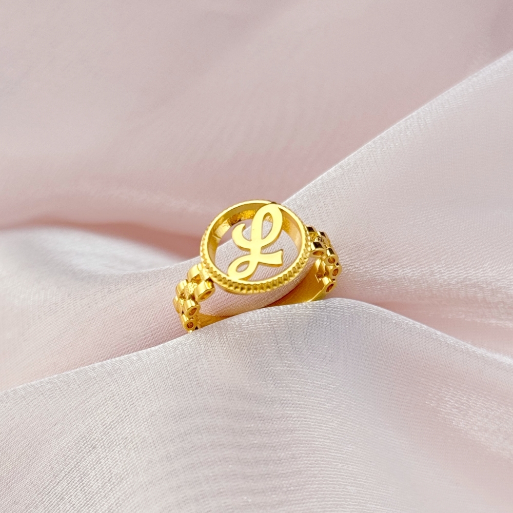 Personalized Gold Plated Circle Initial Letter Ring