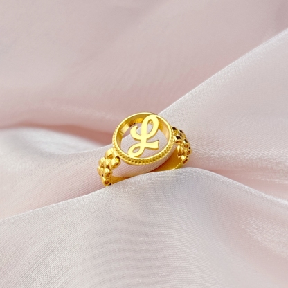 Personalized Gold Plated Circle Initial Letter Ring