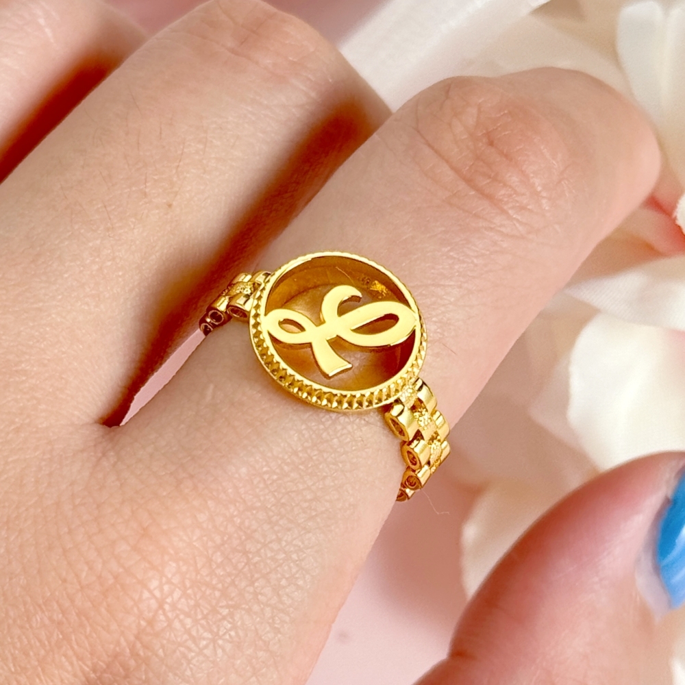 Personalized Gold Plated Circle Initial Letter Ring