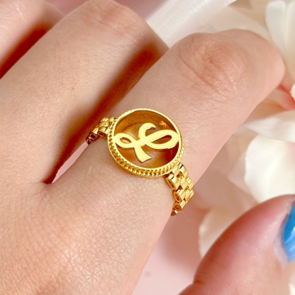 Personalized Gold Plated Circle Initial Letter Ring