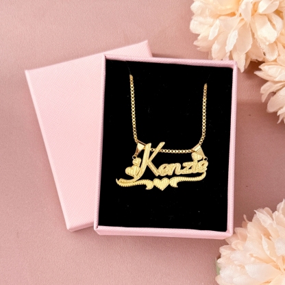 Custom Box Chain Double Layer Diamond Cut Hearts Name Necklace