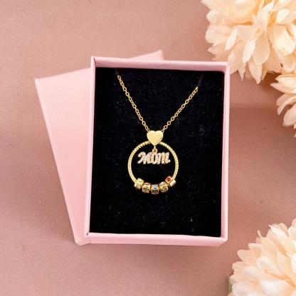 Mom 1-5 Name Beads and Birthstones Personalized Custom Family Necklace Jewelry Mother's Day Gift for Women Mom