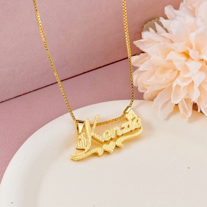 Custom Box Chain Double Layer Diamond Cut Hearts Name Necklace