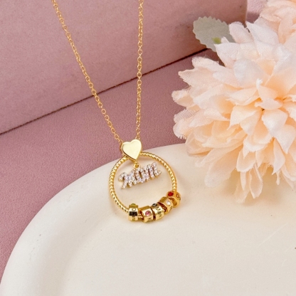 Mom 1-5 Name Beads and Birthstones Personalized Custom Family Necklace Jewelry Mother's Day Gift for Women Mom
