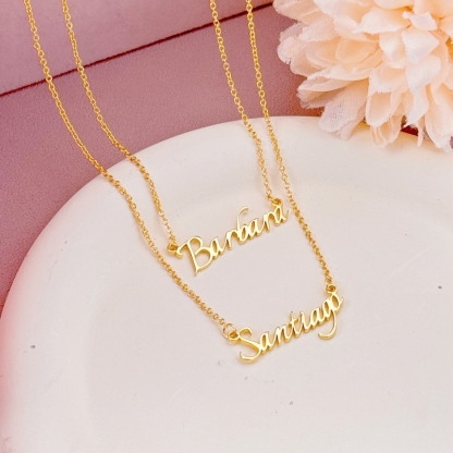 Gold Plated Personalized Two Names Layered Necklace