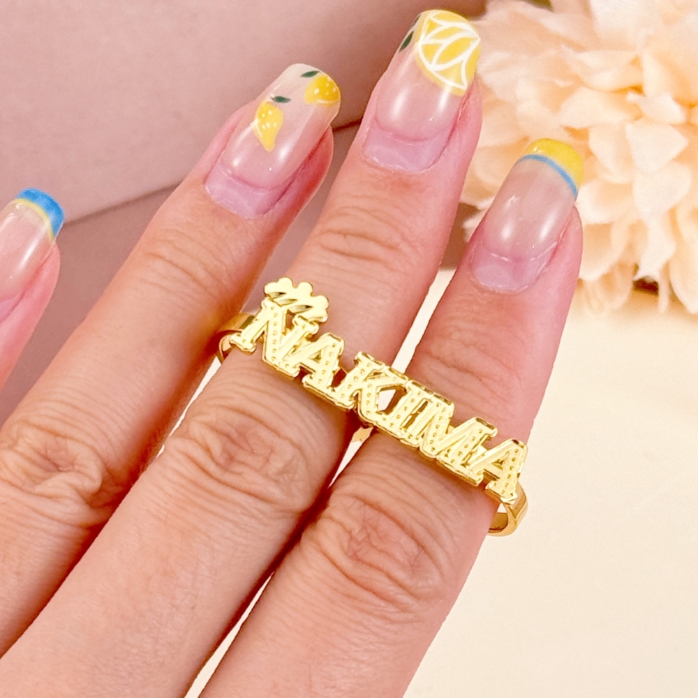 Two Finger Ring Custom Gold Plated Crown Name Ring