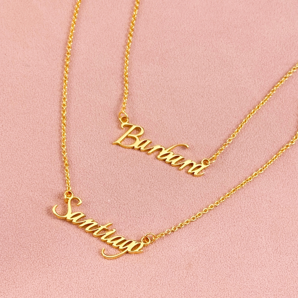 Gold Plated Personalized Two Names Layered Necklace