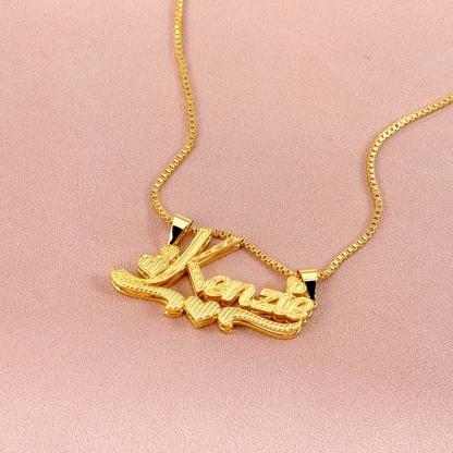 Custom Box Chain Double Layer Diamond Cut Hearts Name Necklace