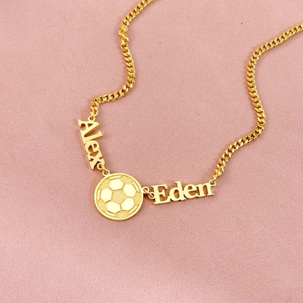 World Cup Personalized Football Soccer Two Name Necklace