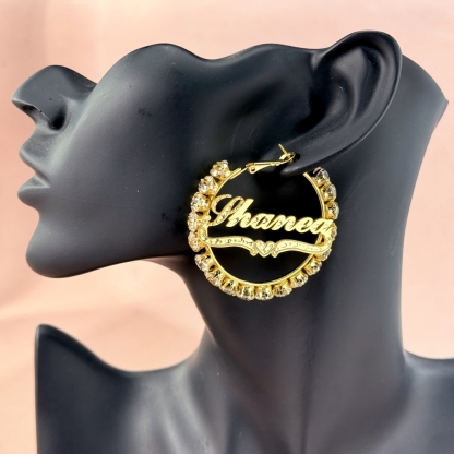 Zirconia Gold Plated Personalized Hoop Name Earrings