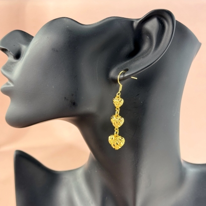 Nugget Style Three Hearts Earrings Drop Earrings