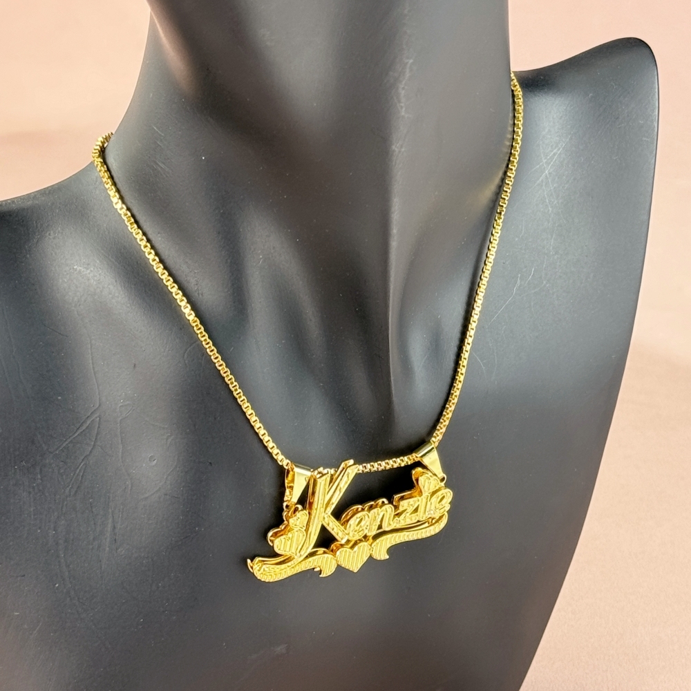 Custom Box Chain Double Layer Diamond Cut Hearts Name Necklace