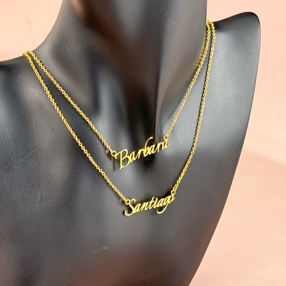 Gold Plated Personalized Two Names Layered Necklace
