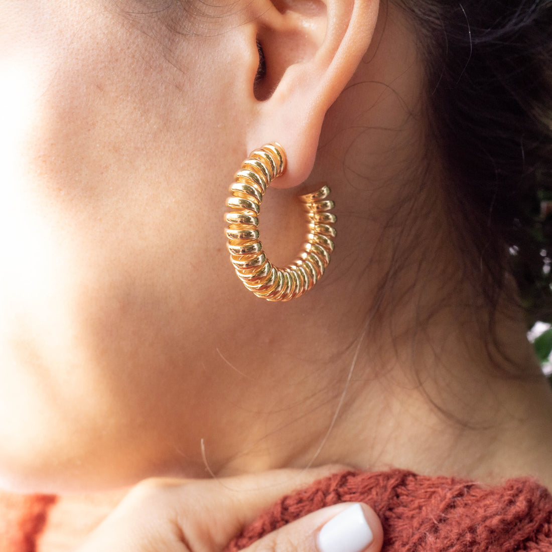 Spiral Cable Open Hoops Earrings Gold Plated Earrings