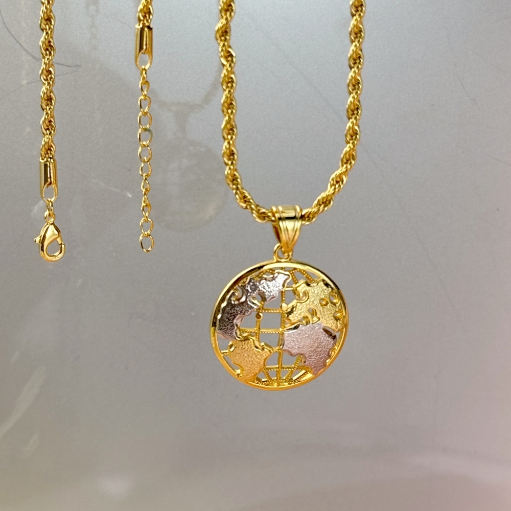 14K Gold Plated Globe Round Circle Pendant Necklace