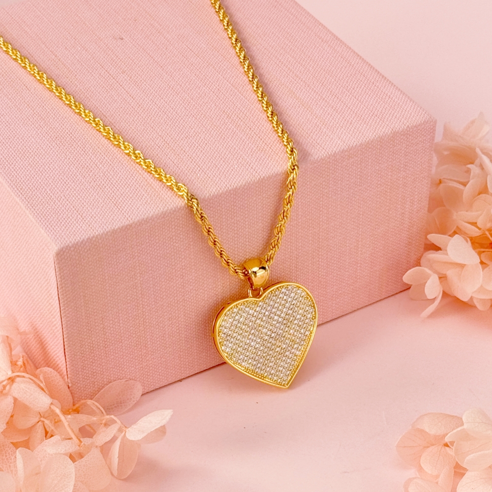 Classic Love CZ Heart Charm Gold Plated Necklace