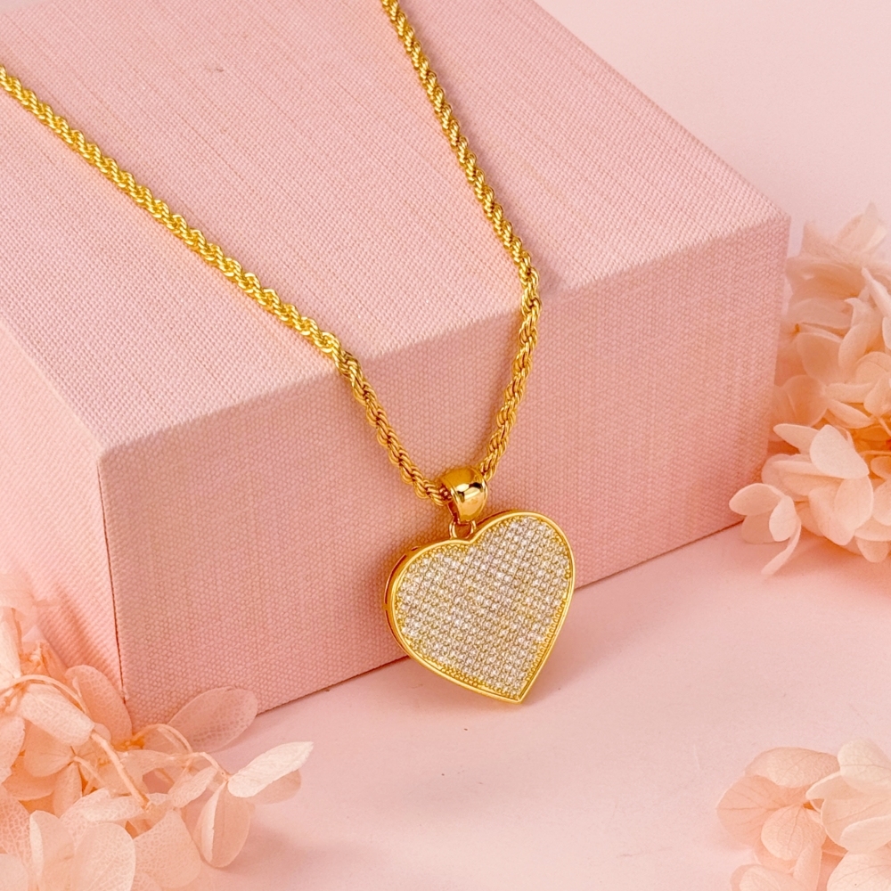Classic Love CZ Heart Charm Gold Plated Necklace