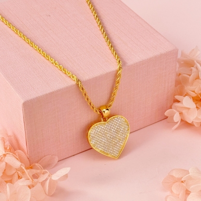Classic Love CZ Heart Charm Gold Plated Necklace