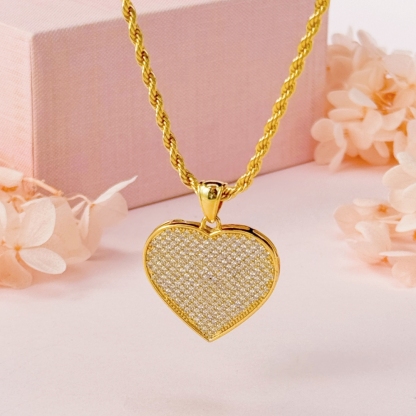 Classic Love CZ Heart Charm Gold Plated Necklace